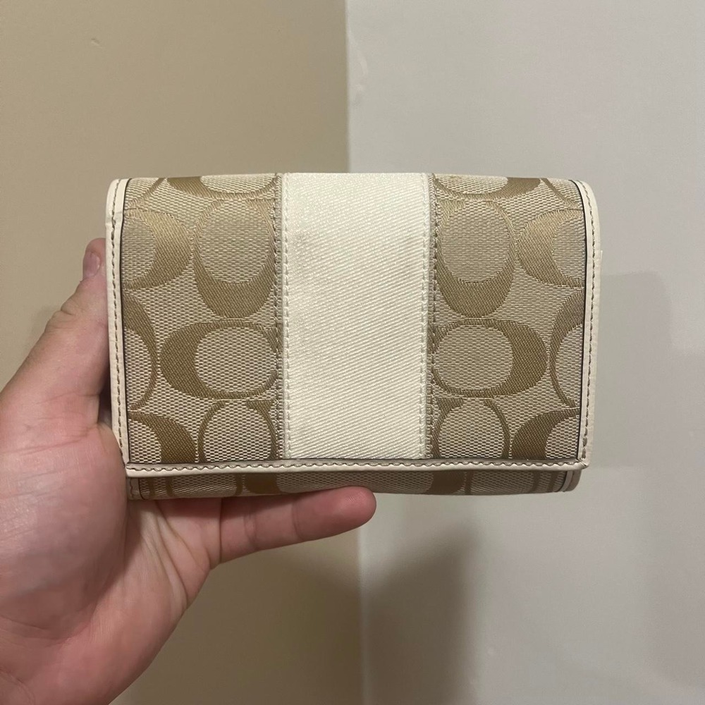 Y2K 2000s cream and white striped Signature C Monogram Coach wallet